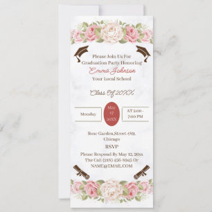 Convite Graduação Personalizada de Flores de Rosa Elegante
