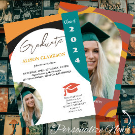 Convite Graduação Personalizada de Foto 2024 Retro Party
