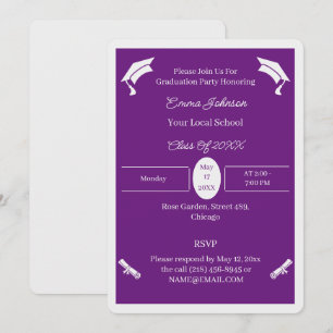 Convite Graduação Personalizada Mínima De Roxo E Branco