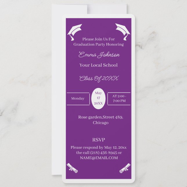 Convite Graduação Personalizada Simples Roxo E Branco (Frente)