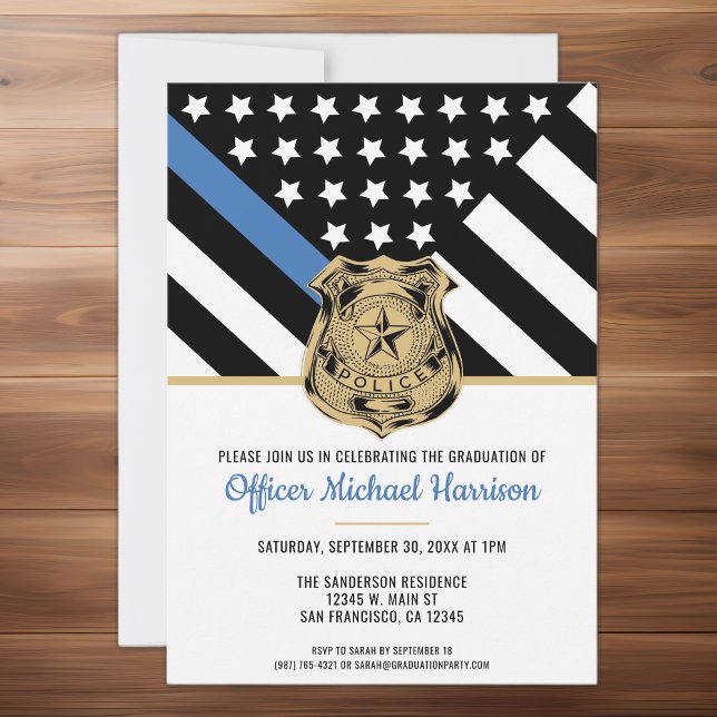 Convite Graduação Policial - Polícia Azul Fino (Police Graduation Thin Blue Line Law Enforcement Invitation)