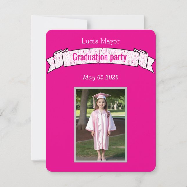 Convite graduação pré-escolar - foto rosa (Frente)