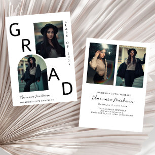 Convite Graduação Preta e Branca com Várias Fotografias FO