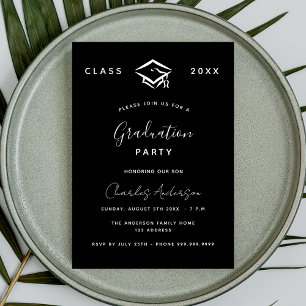 Convite Graduação preto branco simples 2026 luxo