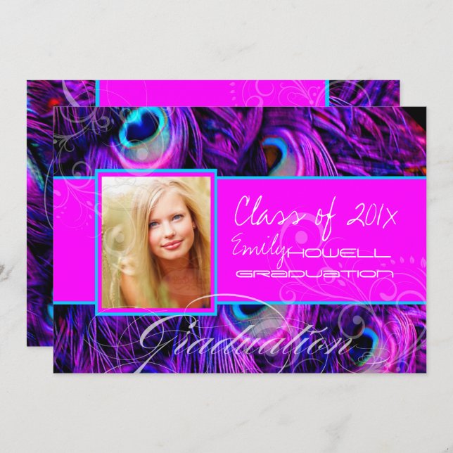 Convite Graduação psíquica em pavão PixDezines (Frente/Verso)