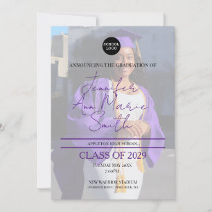 Convite Graduação Púrpura Personalizada com Foto Traseira