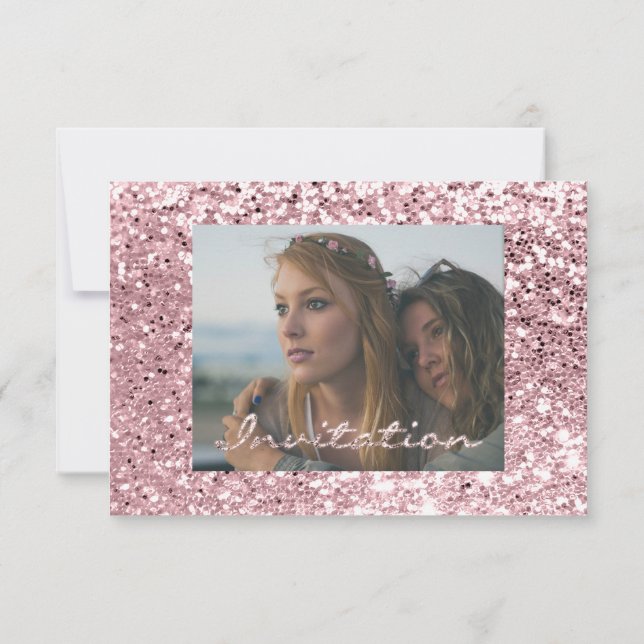 Convite Graduação Rosa Glitter Glitter do Rosa de Foto (Verso)