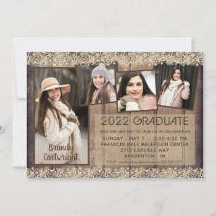 Convite Graduação Rustic Country Wood Lace 5 Foto