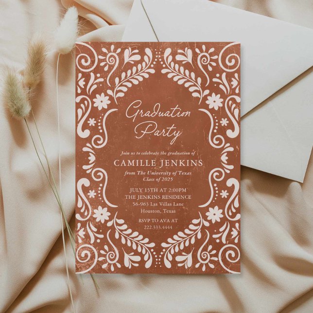 Convite Graduação Rústica Mexicana De Papel Picado (Papel Picado Graduation Party Invitation)