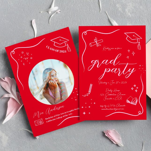 Convite Graduação Scrible Retirada Mão Vermelha Quente (Criador carregado)
