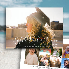 Convite Graduação Simples de Colagem de Fotos do Script Mo