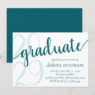 Convite Graduação Simples   Teal Jade Green Script Year