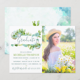 Convite Graduação Suculenta do Terrário em Vidro Aquoso