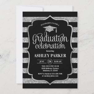 Convite Graduação - Tiras Pretas Prateadas