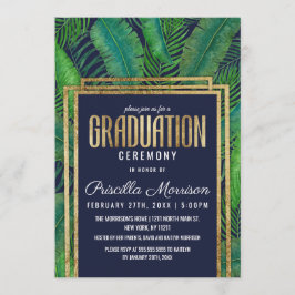 Convite Graduação tropical dos azuis marinhos do ouro