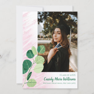 Convite Graduação Verde Botânica Elegante Rosa