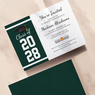 Convite Graduação Verde e Branca Simples do Partido Forman