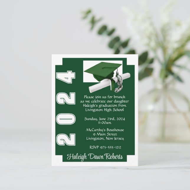 Convite Graduação Verde e Branco do Bloco Canto (Em pé/Frente)