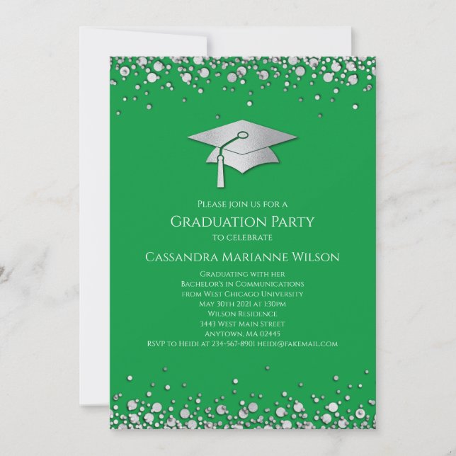Convite Graduação Verde e Prata (Frente)