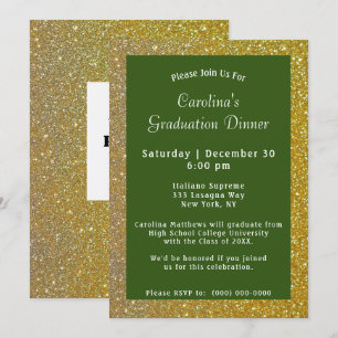 Convite Graduação Verde Jante Dourada Sparkle
