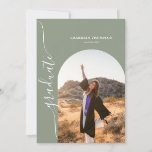 Convite Graduação Verde Moderna Simples Foto Sage