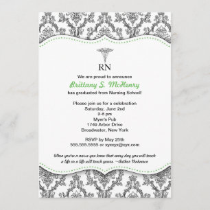 Convite Graduação verde preta RN BSN LPN da enfermeira do
