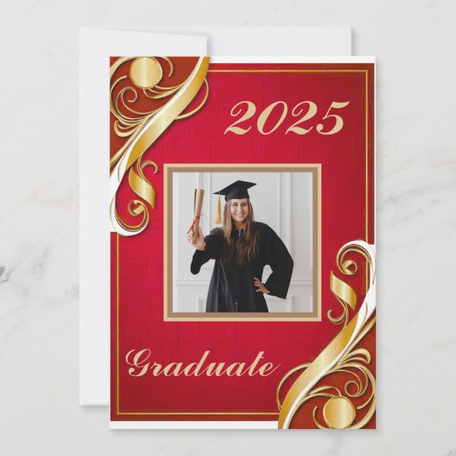 Convite Graduação Vermelho Dourado Branco (Frente)
