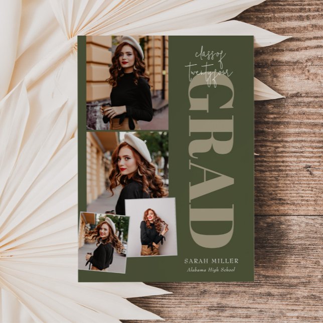 Convite Graduação Vertical 5 Pic Moderna Minimalista Verde (Criador carregado)