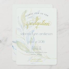 Convite Graduação Watercolor Modern Boho Leafy Branches