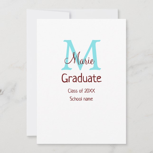 Convite Graduado adicionar nome monograma verde rosa simpl (Frente)