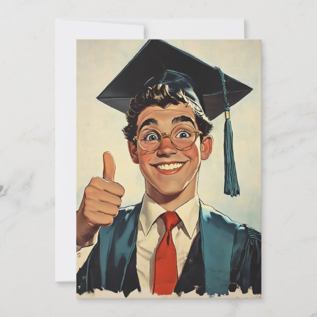 Convite Graduado Animado Fazendo Sinal de Positivo (Frente)