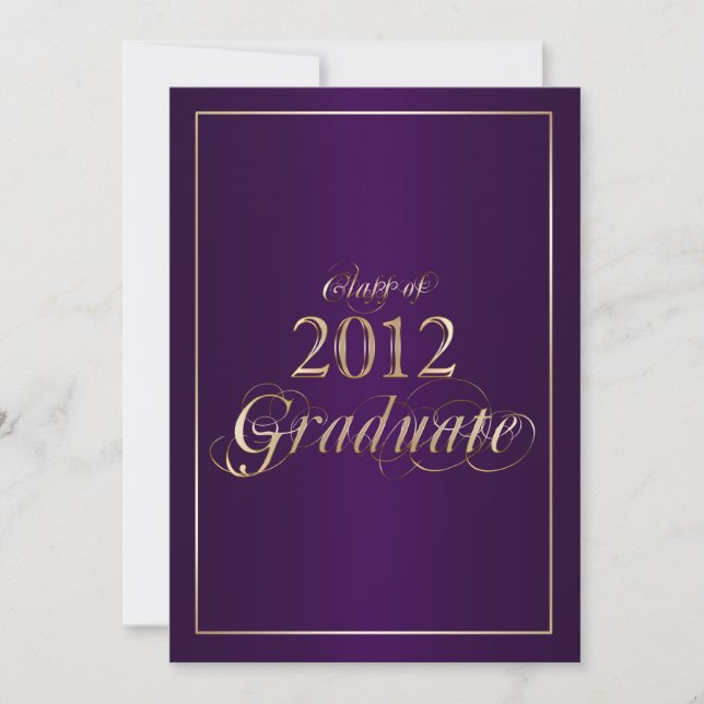 Convite graduado elegante roxo e do ouro 2012 (Frente)