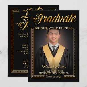 Convite Graduado. Toque de ouro Ilumine seu futuro