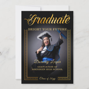 Convite Graduado. Toque de ouro Ilumine seu futuro