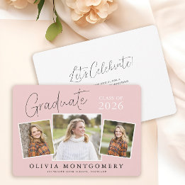 Convite Graduate 3 Photo Modern Script Graduation Party
