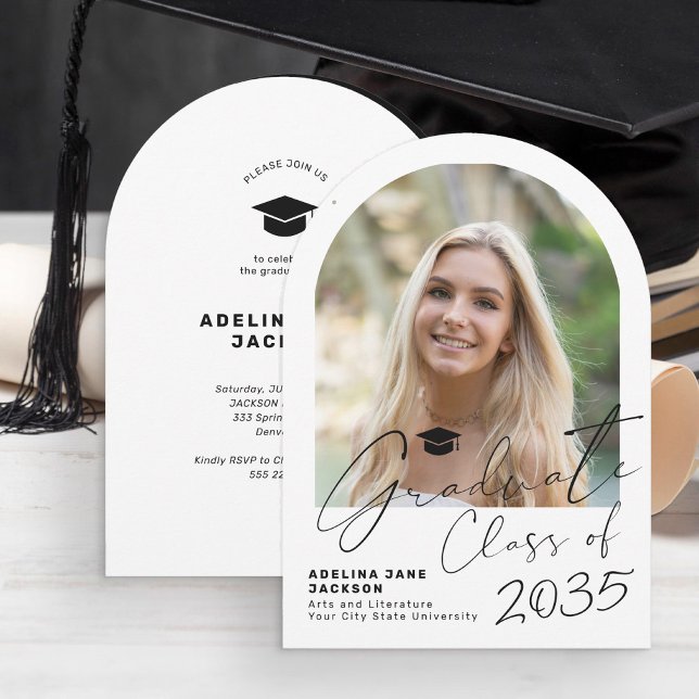 Convite Graduate arch photo modern script graduation party (Criador carregado)
