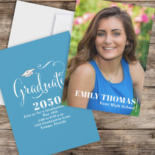Convite Graduate Elegant Calligraphy Script Teal Photo