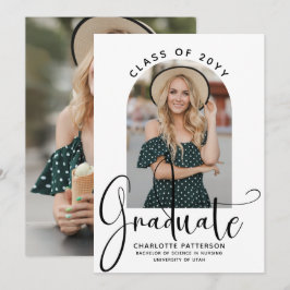 Convite Graduate Elegant Script Graduation Arch Photo