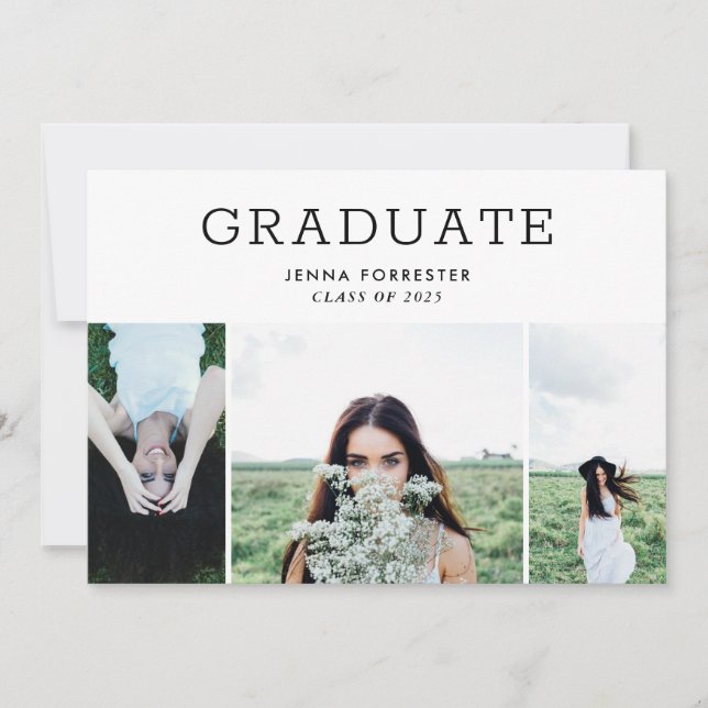 Convite Graduate Modern Minimal Script Three Photos (Frente)