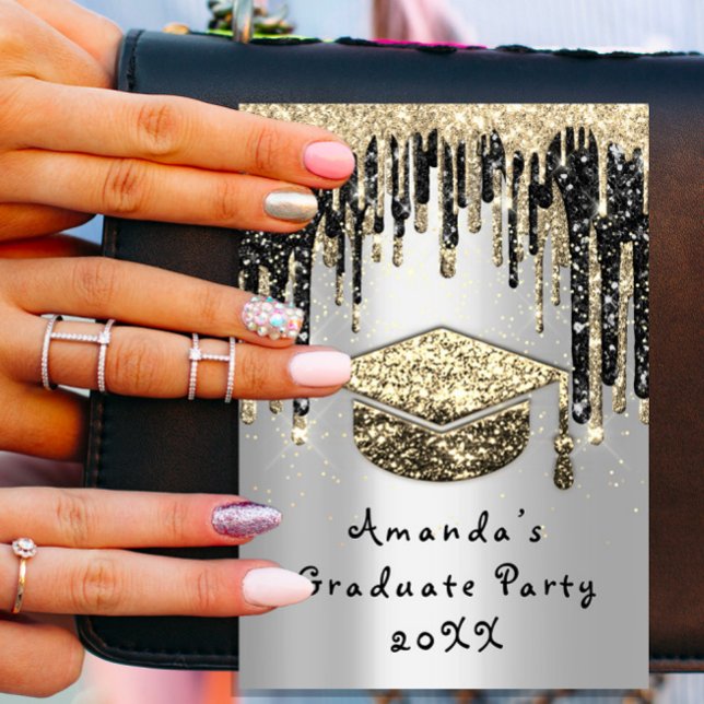 Convite Graduate Party Drip Glitter Cup Gold Silver (Criador carregado)
