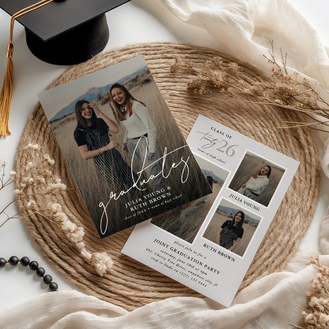 Convite Graduates 4 Photo Collage Joint Graduation Party  (Criador carregado)