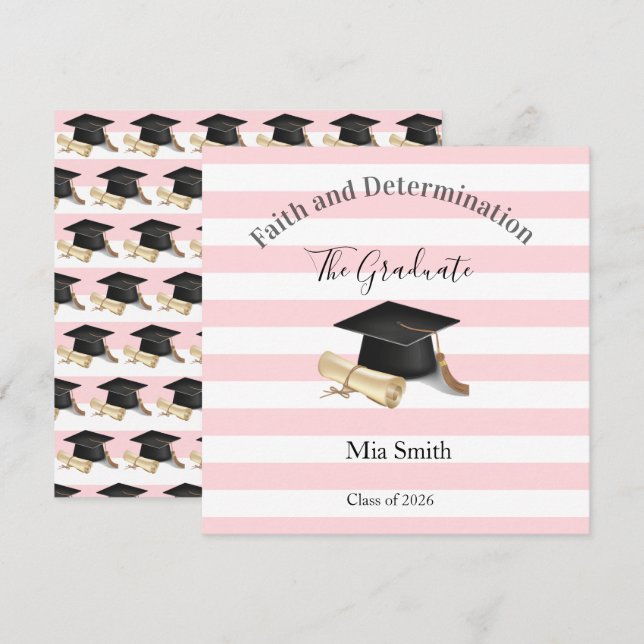 Convite Graduation 2026 Invitation Pink Stripe (Frente/Verso)