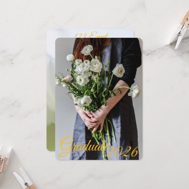 Convite Graduation Announcement 2026 Beautiful Flower (Frente/Verso In Situ)