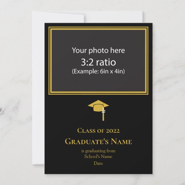 Convite Graduation Announcement w/ Mortarboard(Gold Theme) (Frente)