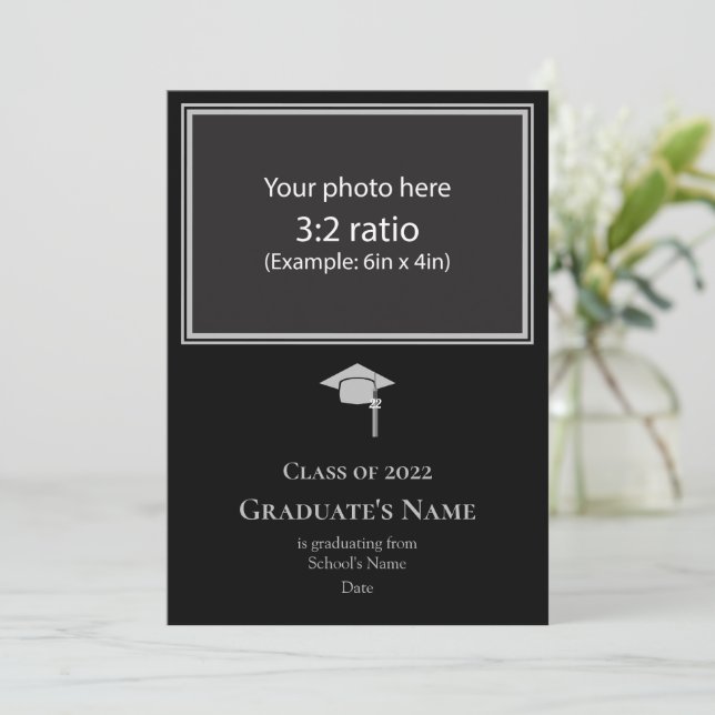 Convite Graduation Announcement w/ Mortarboard (Silver) (Em pé/Frente)