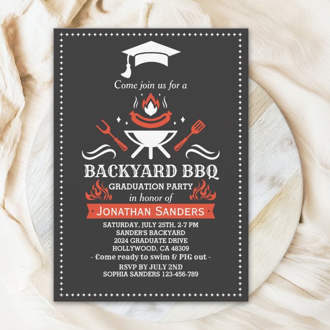 Convite Graduation BBQ Backyard Black (Criador carregado)