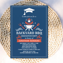 Convite Graduation BBQ Backyard Navy Blue