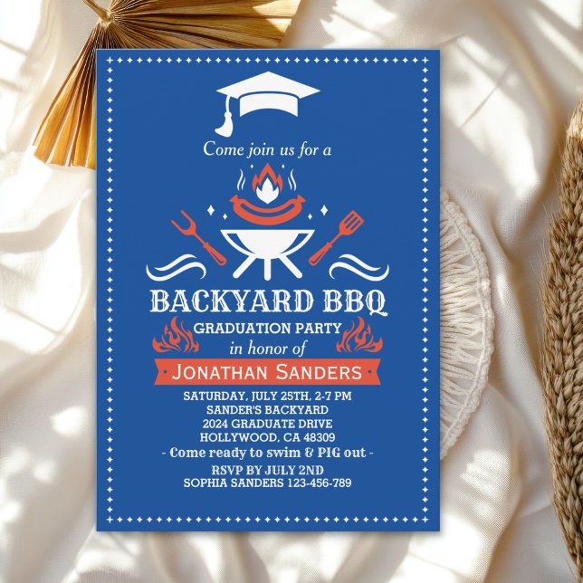 Convite Graduation BBQ Backyard Royal Blue (Criador carregado)