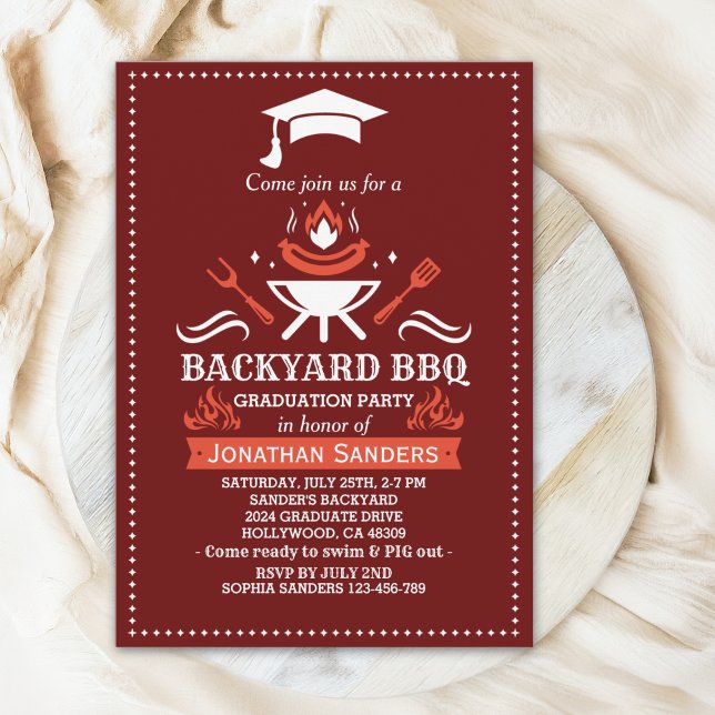 Convite Graduation BBQ Backyard Rustic (Criador carregado)