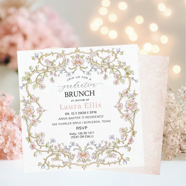 Convite Graduation Brunch elegant modern watercolor (Criador carregado)
